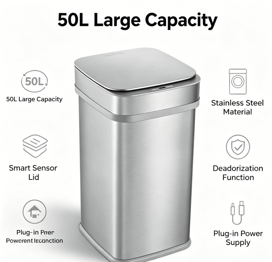 Touchless Trash Can with Plug-In Odor Control