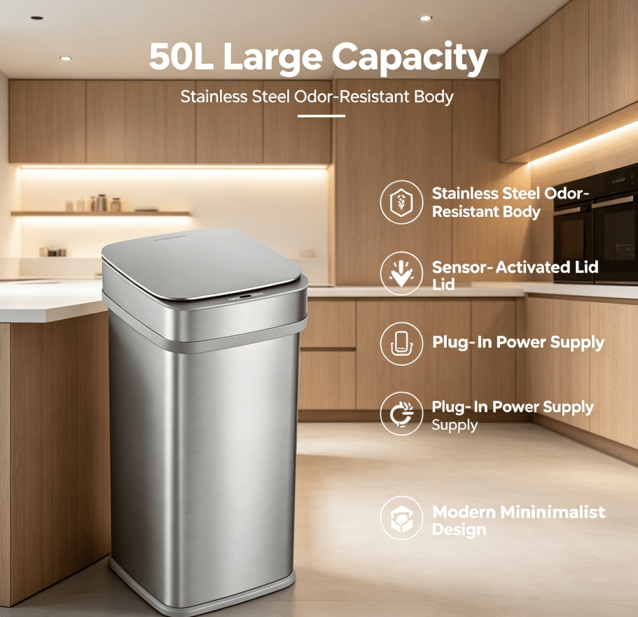 Touchless Trash Can with Plug-In Odor Control