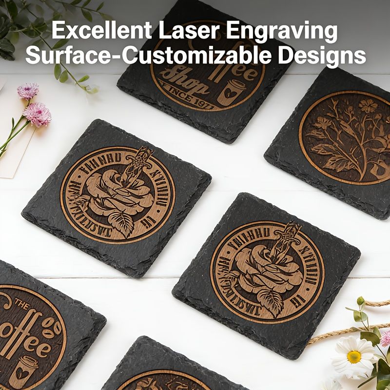 Black Slate Drink Coaster Blanks for Engraving and Table Decor