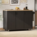 Fluted Kitchen Island with Drop Leaf, Farmhouse Accent Kitchen Island on Wheels with