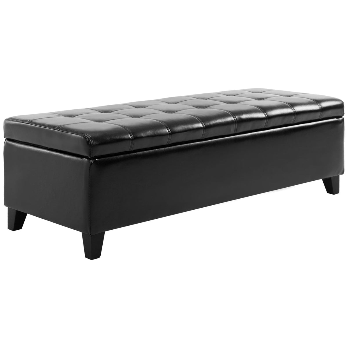 Black Tufted Storage Ottoman Bench with Padded Top