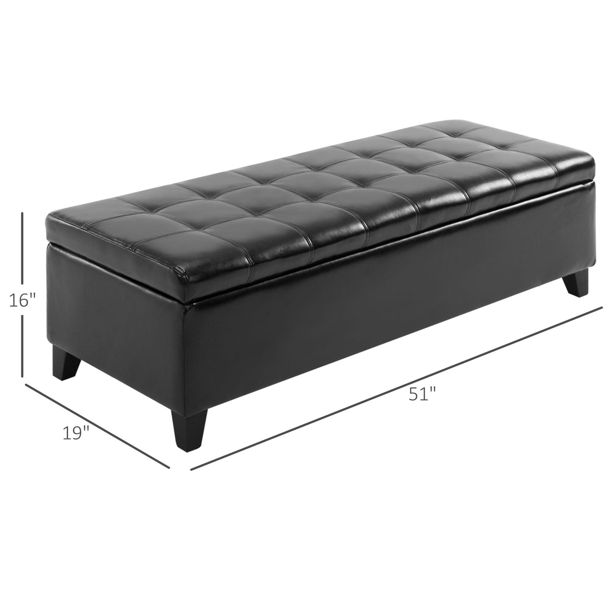 Black Tufted Storage Ottoman Bench with Padded Top