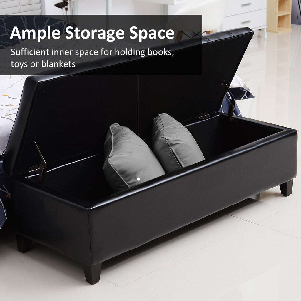 Black Tufted Storage Ottoman Bench with Padded Top