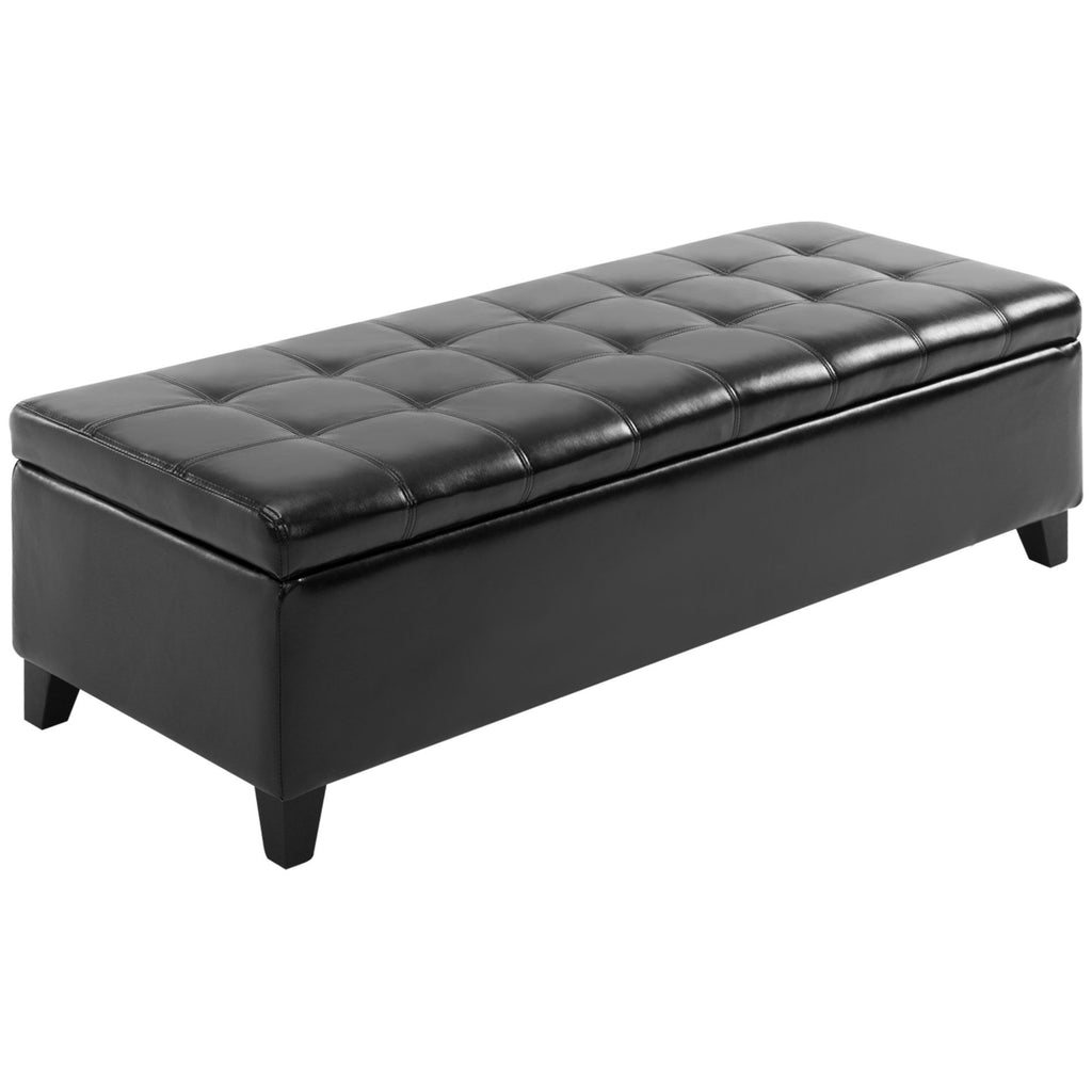 Black Tufted Storage Ottoman Bench with Padded Top