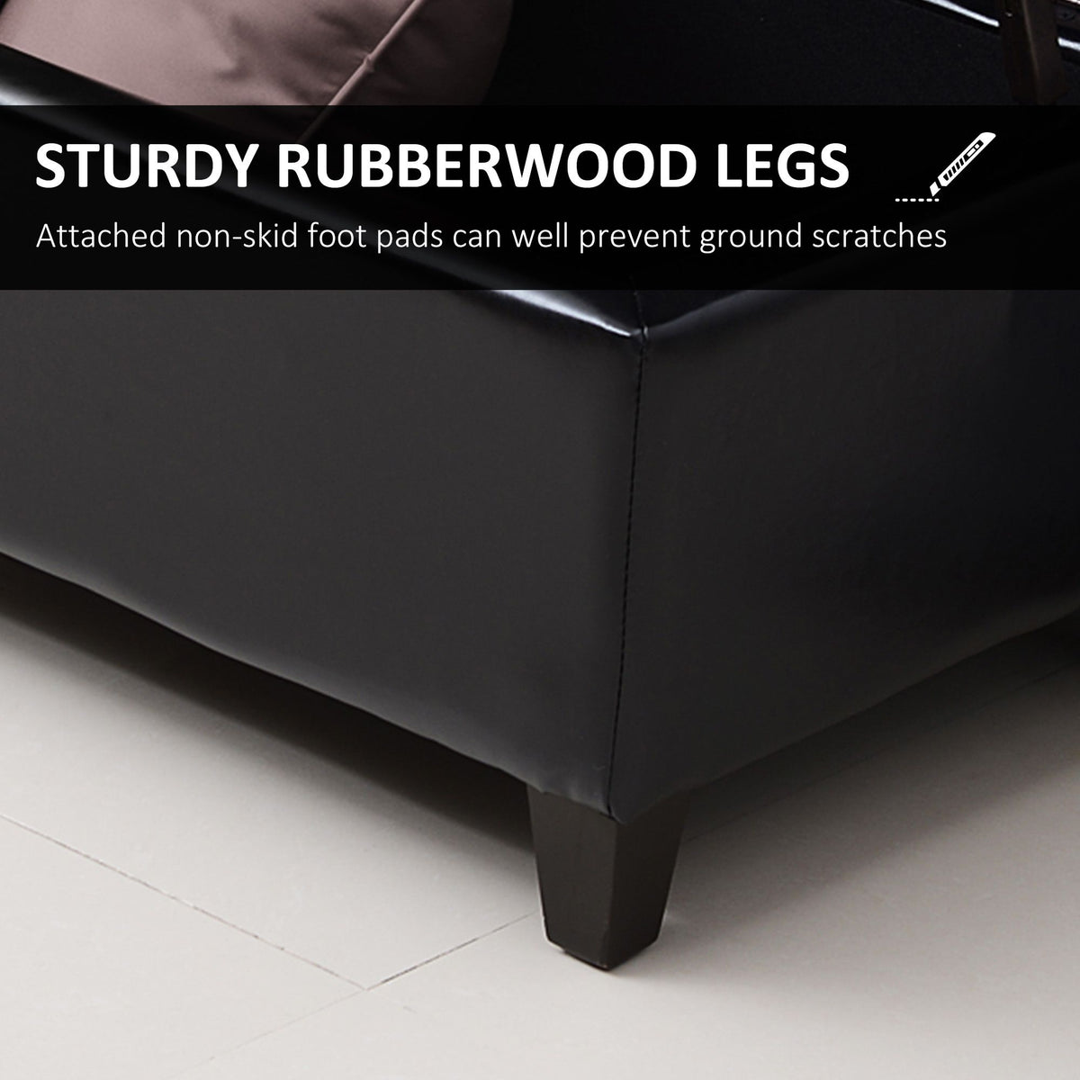 Black Tufted Storage Ottoman Bench with Padded Top