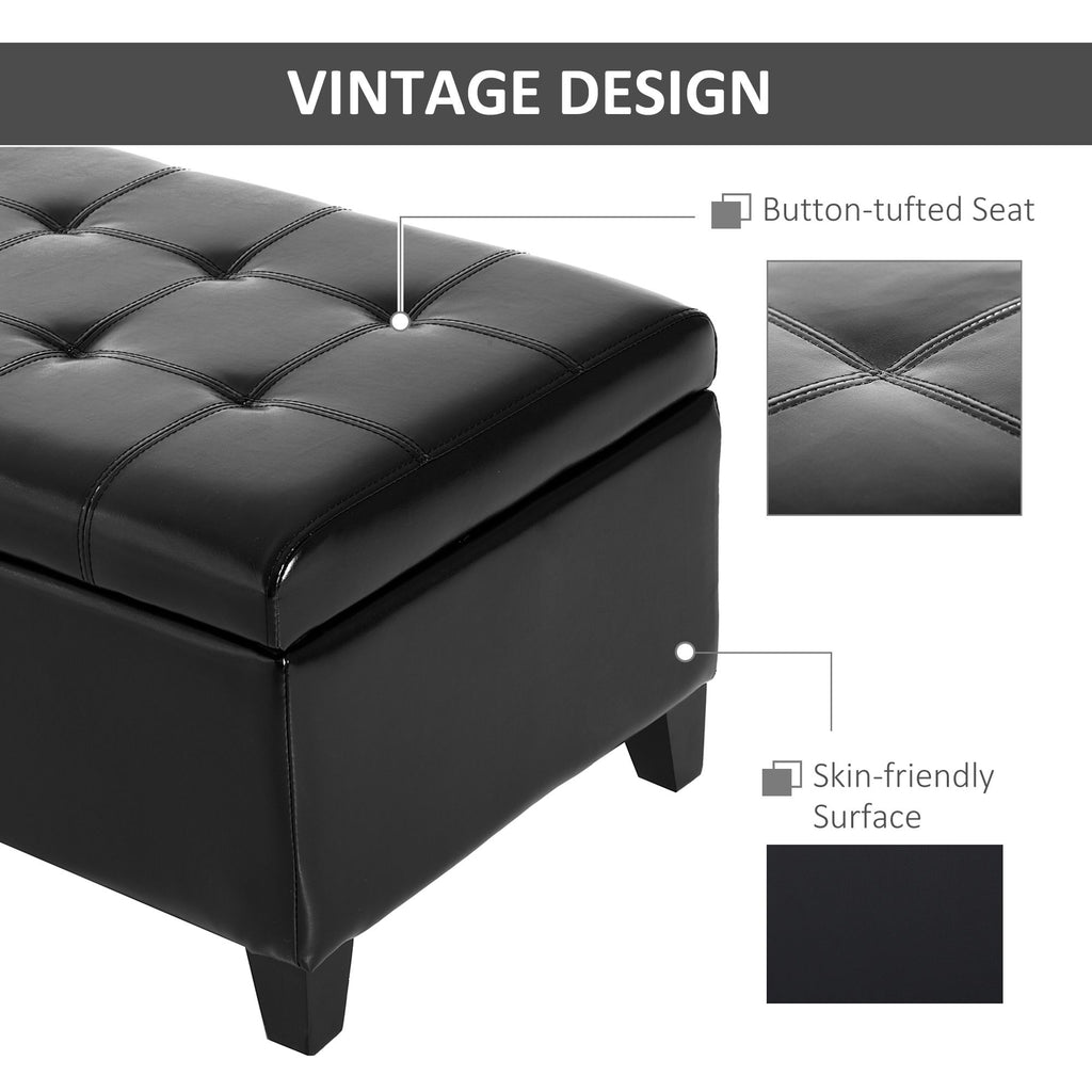 Black Tufted Storage Ottoman Bench with Padded Top