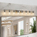 Modern 8-Light Bathroom Vanity Light Fixture - Brushed Nickel with Clear Glass Shades