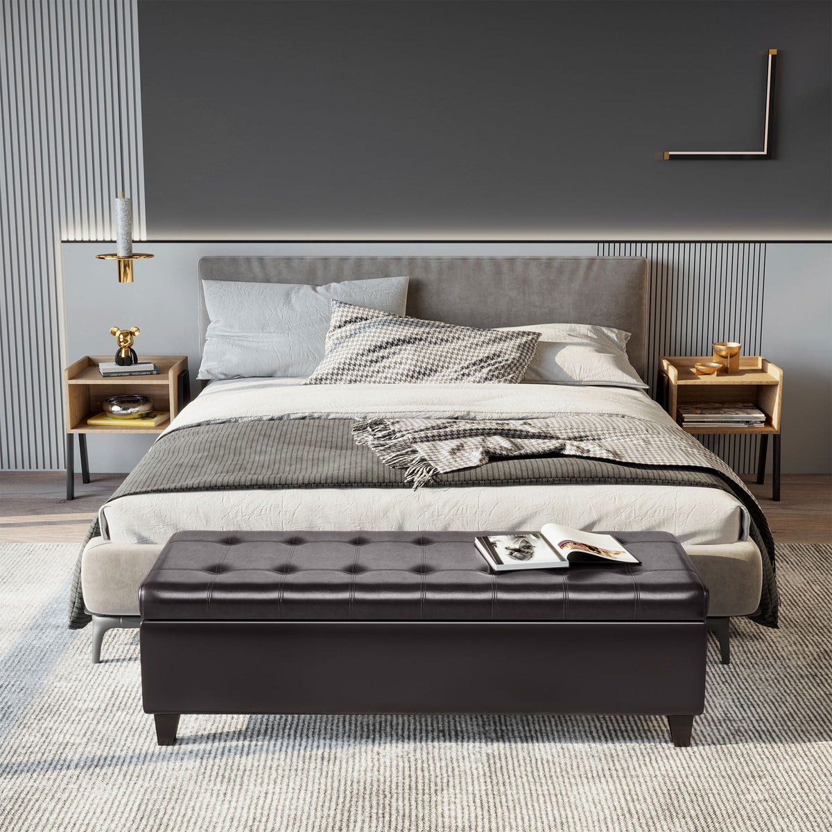 Tufted Storage Ottoman Bench with Cushioned Top