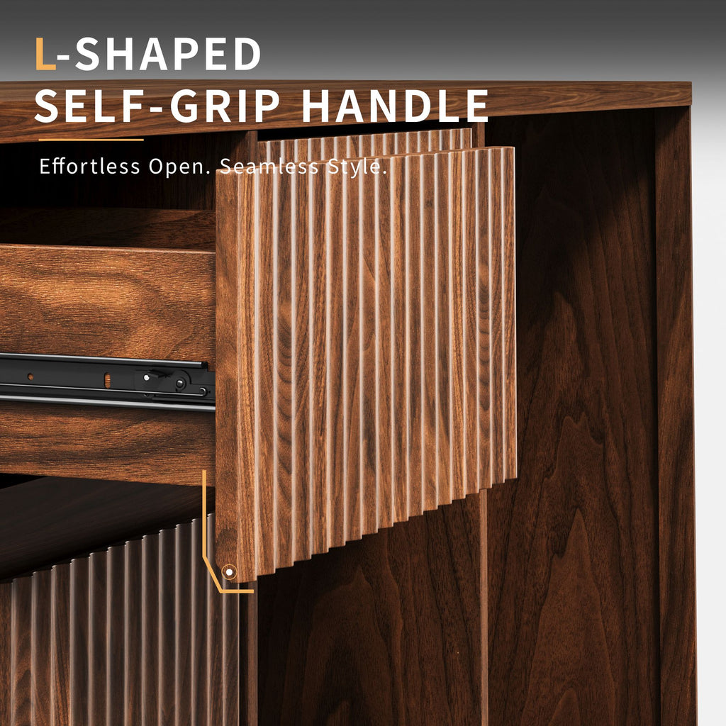 Modern Fluted Bar Cabinet with Refrigerator Nook
