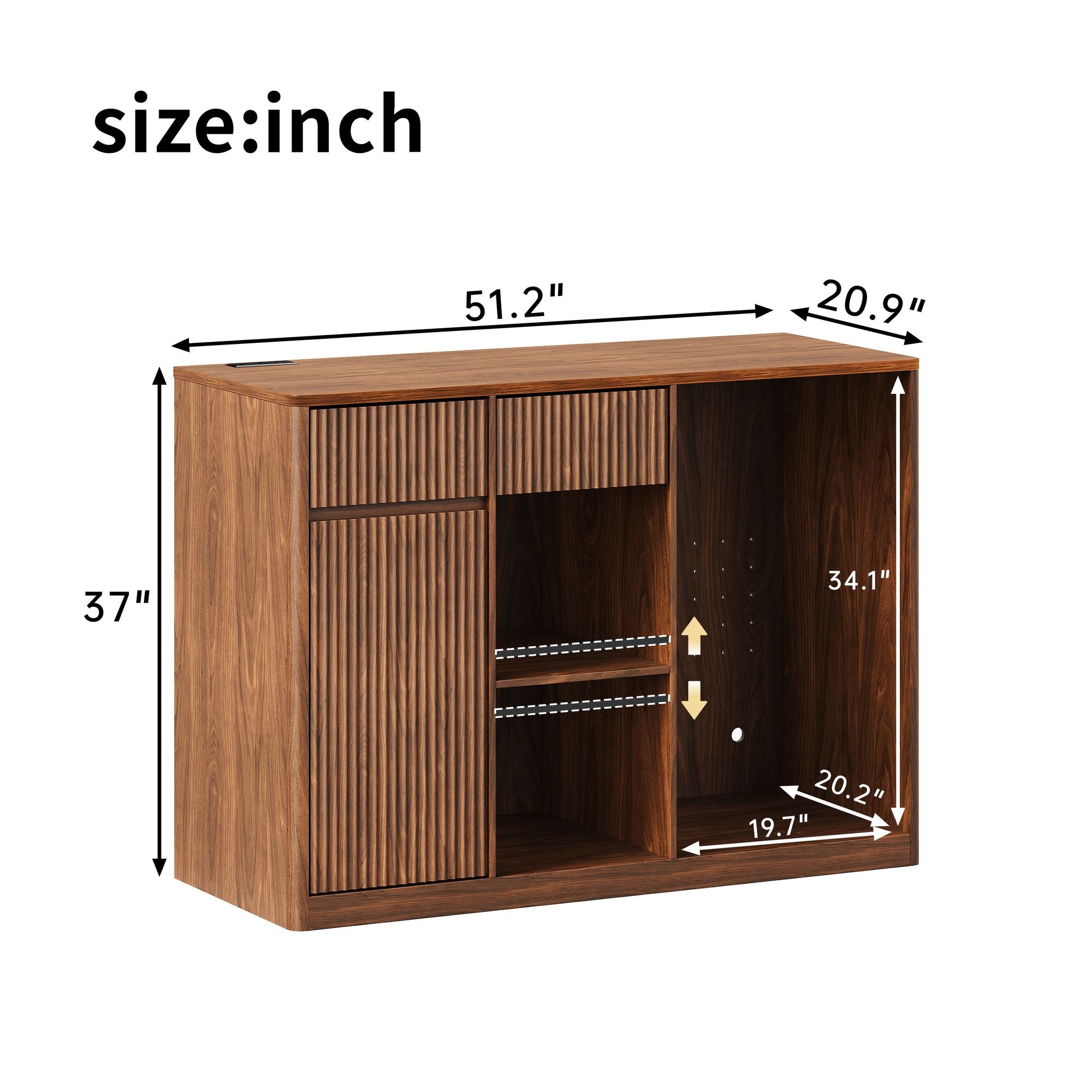Modern Fluted Bar Cabinet with Refrigerator Nook