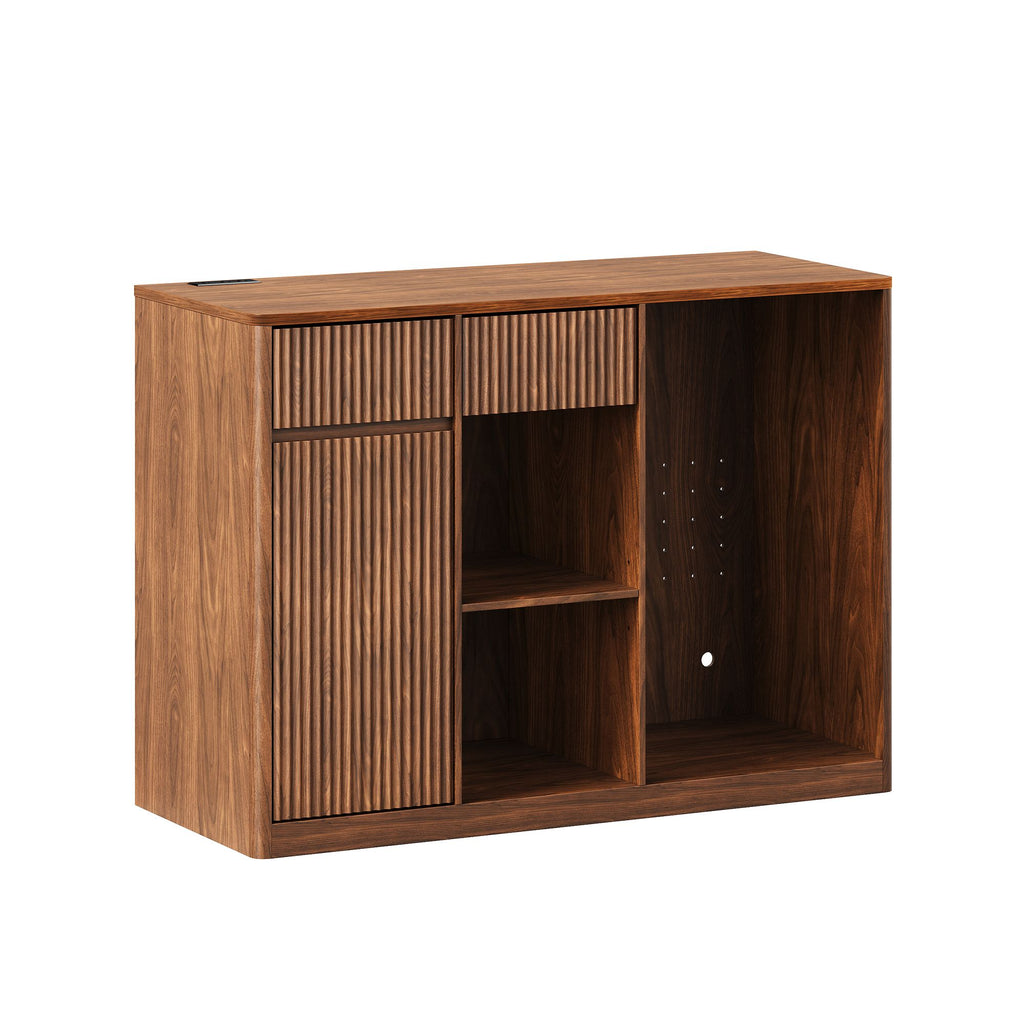 Modern Fluted Bar Cabinet with Refrigerator Nook
