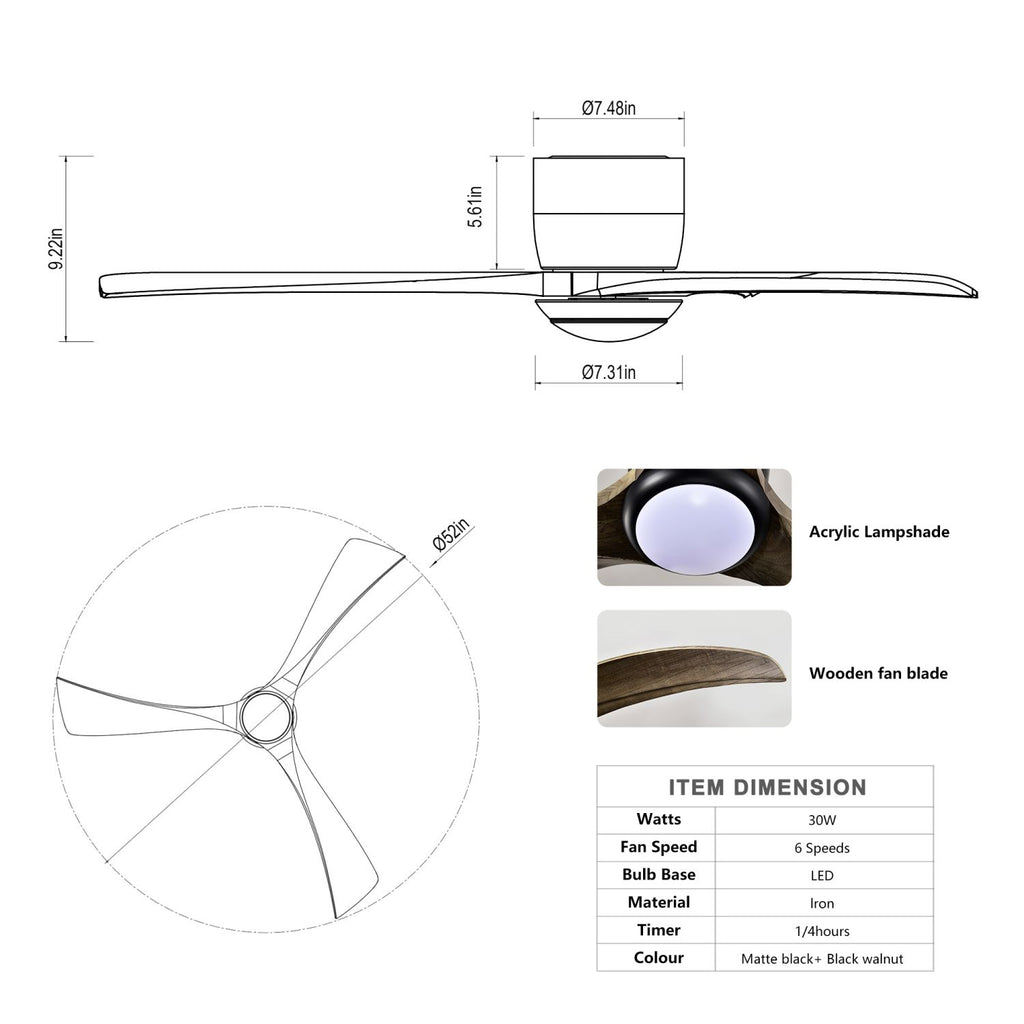Ceiling Fan with Remote Control, Reversible Airflow for Year-Round Comfort