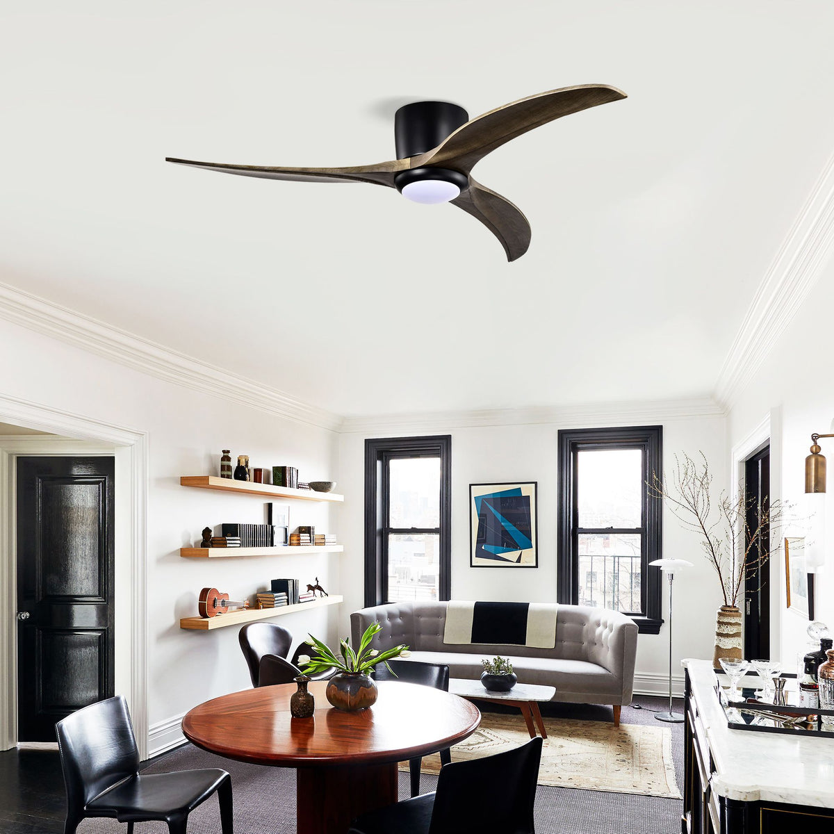 Modern Flush-Mount Ceiling Fan with Light and Remote