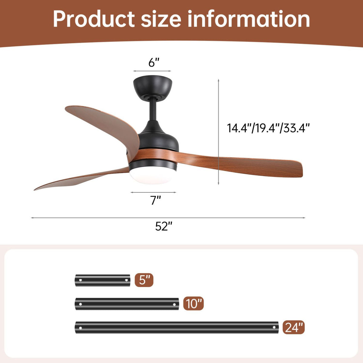52- Ceiling Fan with Reversible DC Motor and Dimmable LED