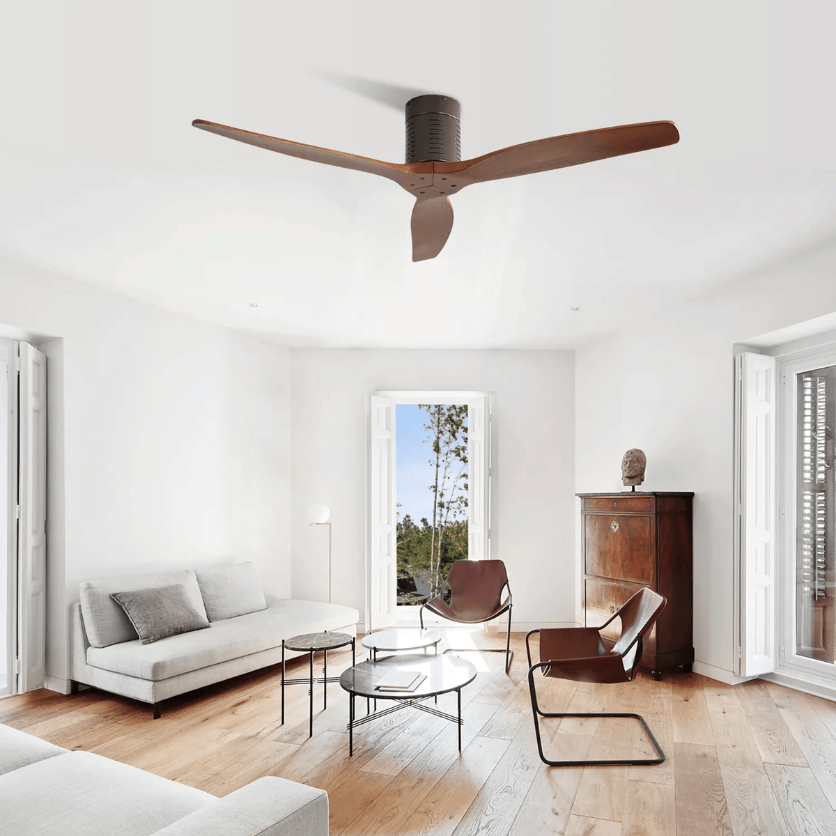 Low-Profile Walnut Ceiling Fan with Remote