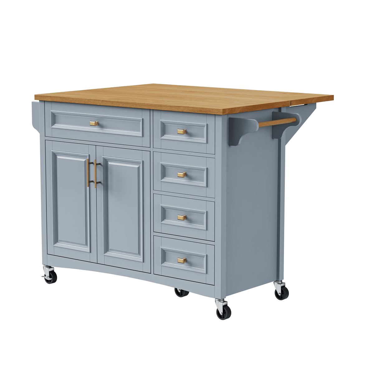 Retro Kitchen Island with Drop Leaf and Spacious Storage