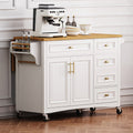 Retro Kitchen Island with Drop Leaf and Spacious Storage - White / MDF