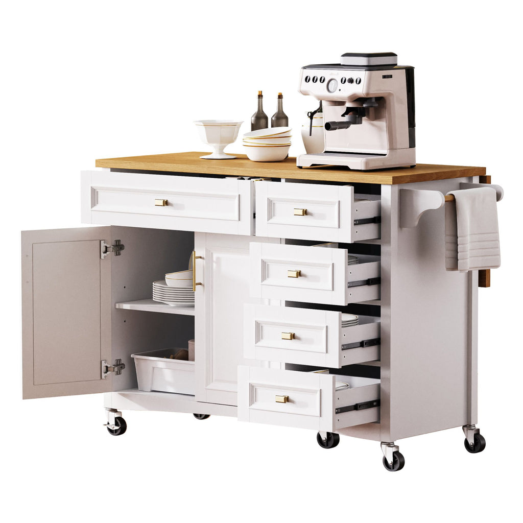 Retro Kitchen Island with Drop Leaf and Spacious Storage