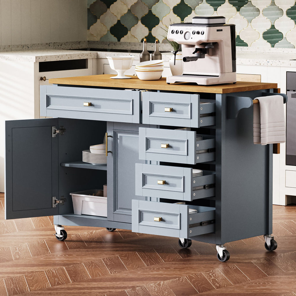 Retro Kitchen Island with Drop Leaf and Spacious Storage