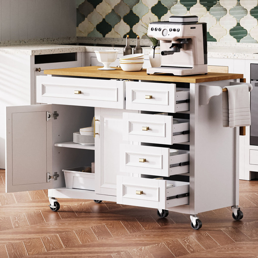 Retro Kitchen Island with Drop Leaf and Spacious Storage