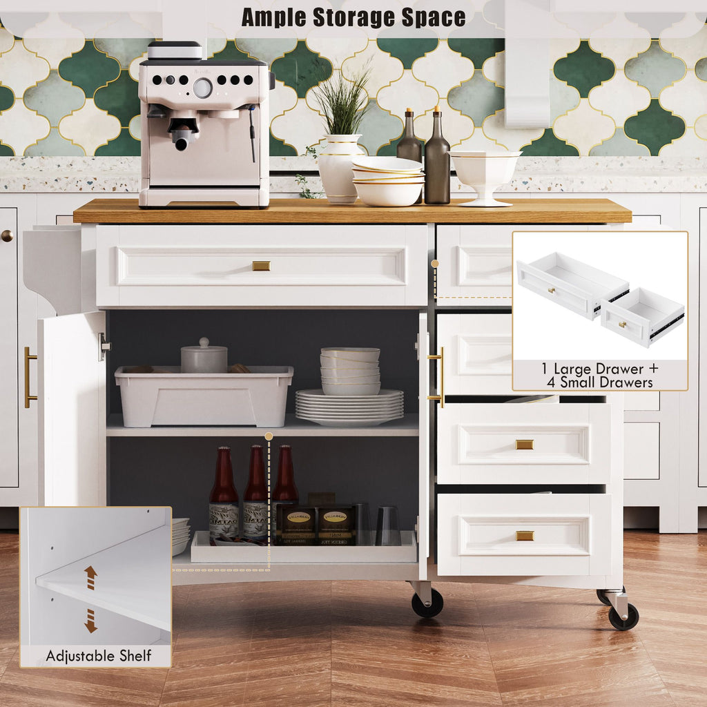 Retro Kitchen Island with Drop Leaf and Spacious Storage