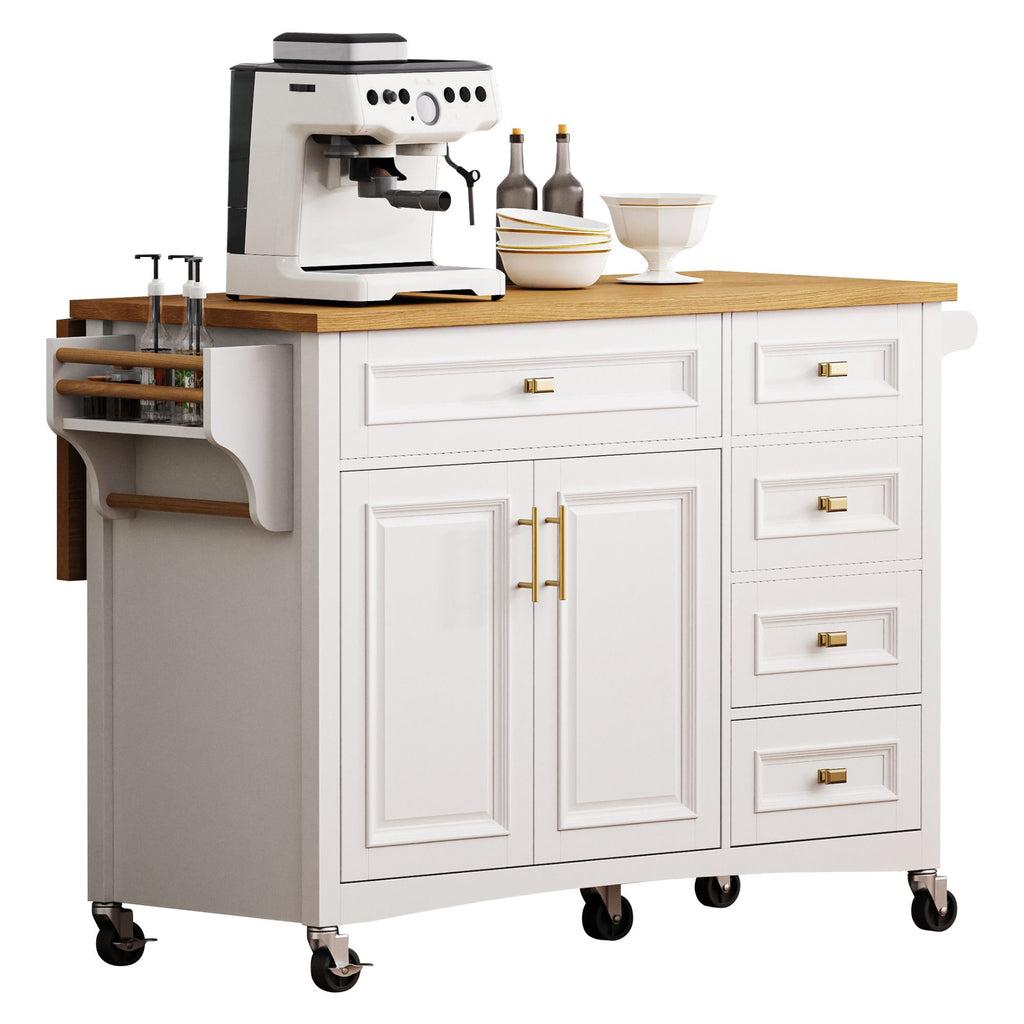 Retro Kitchen Island with Drop Leaf and Spacious Storage