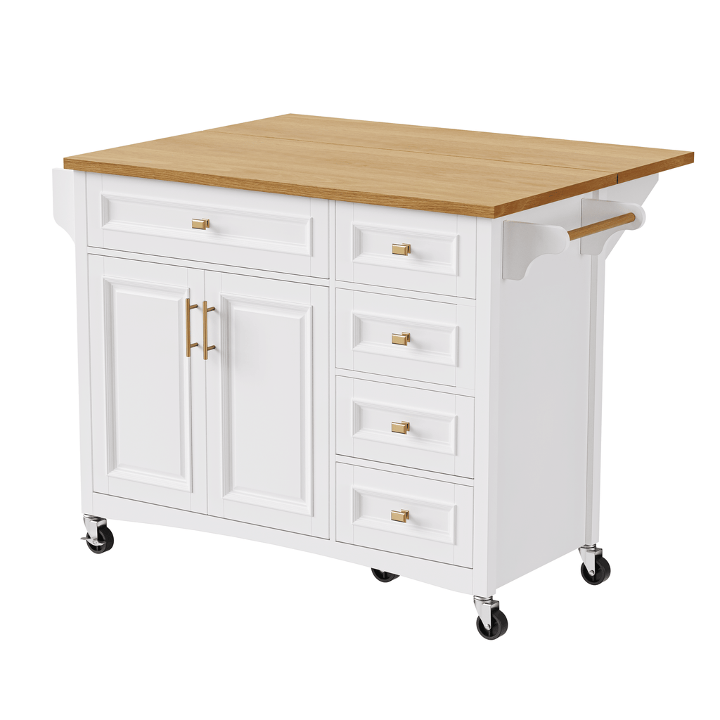Retro Kitchen Island with Drop Leaf and Spacious Storage