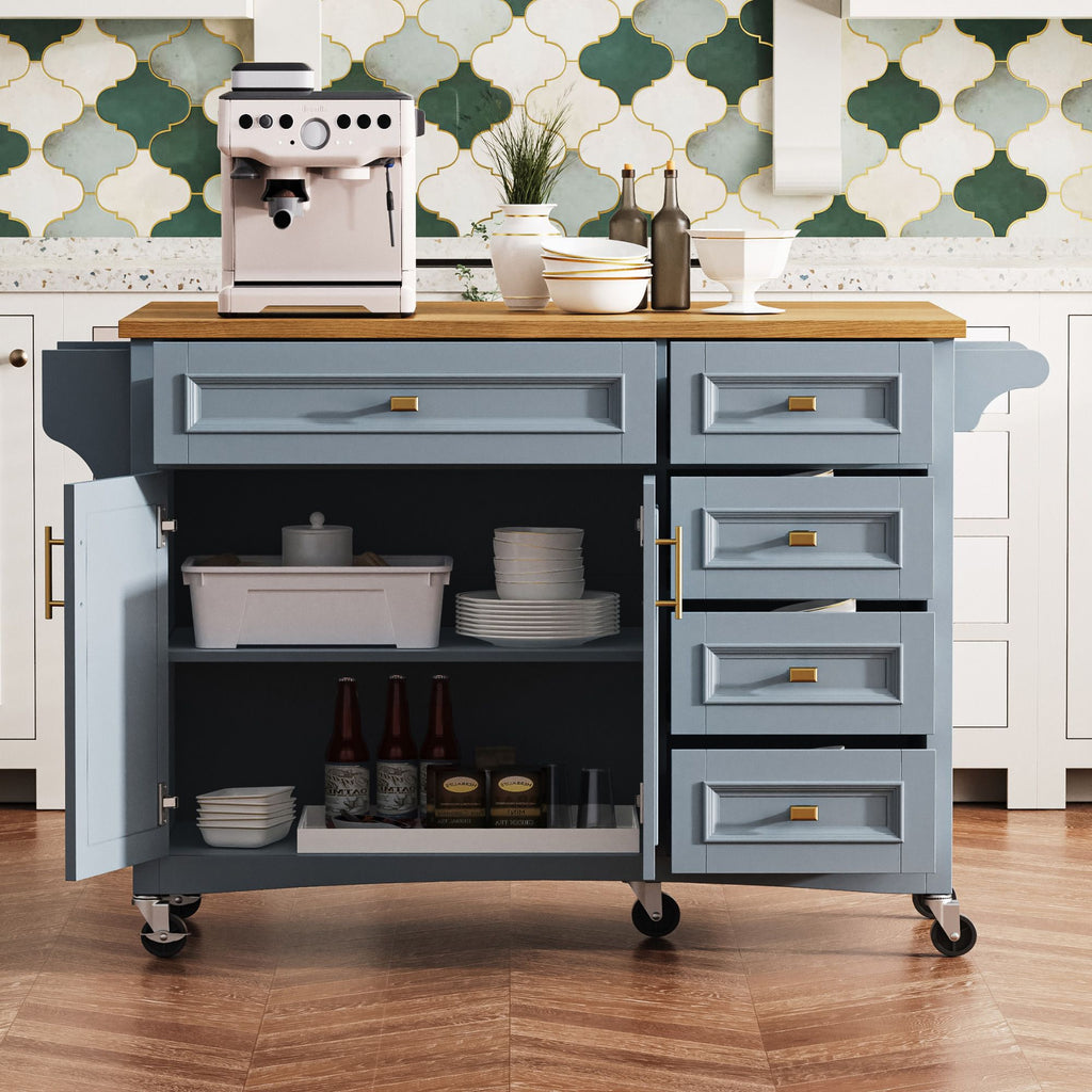 Retro Kitchen Island with Drop Leaf and Spacious Storage