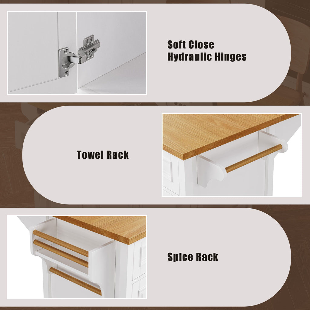Retro Kitchen Island with Drop Leaf and Spacious Storage