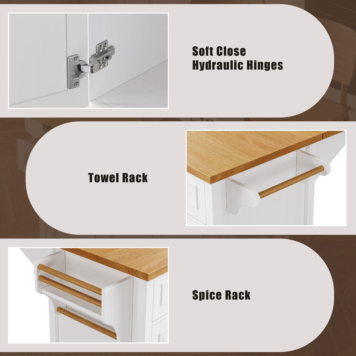 Retro Kitchen Island with Drop Leaf and Spacious Storage