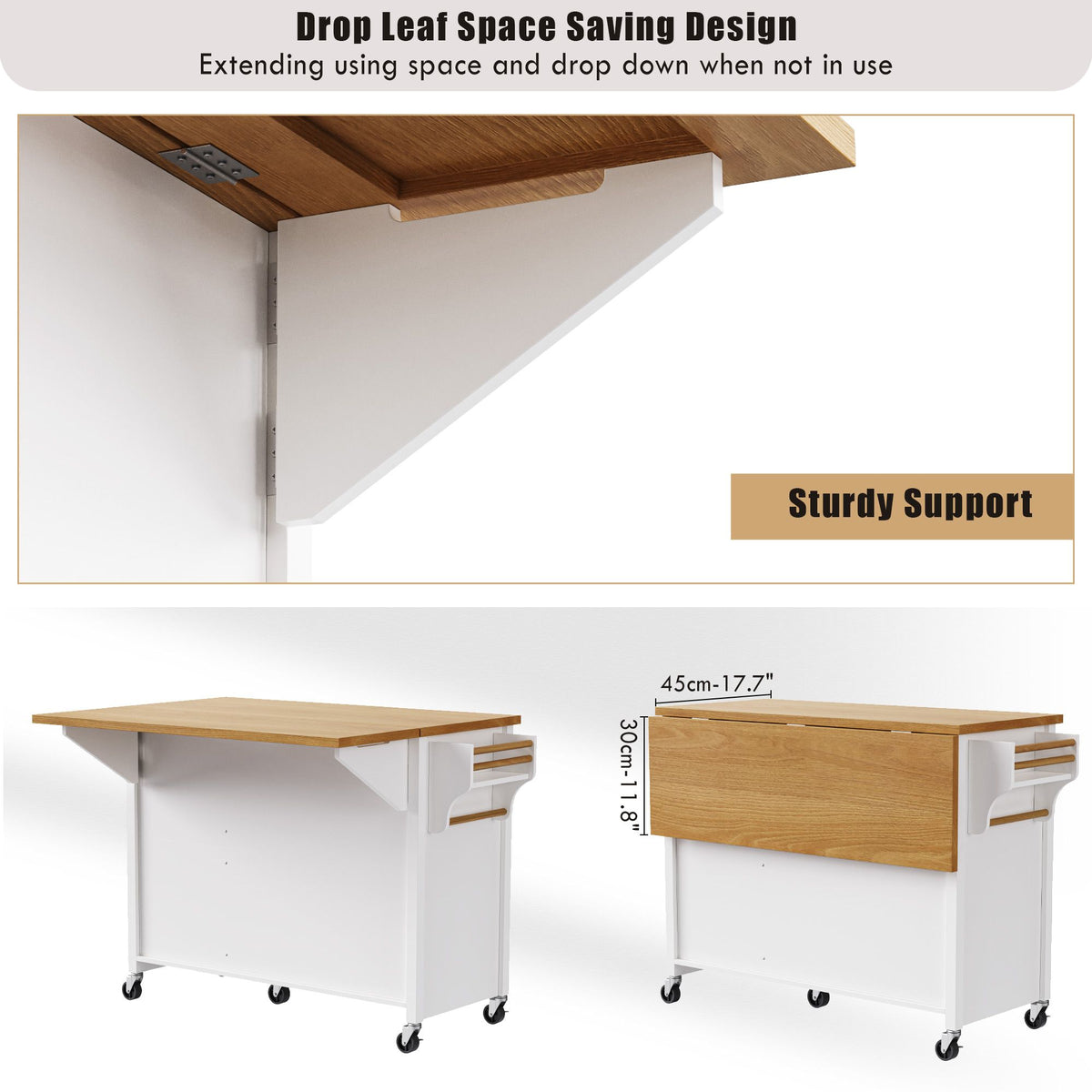 Retro Kitchen Island with Drop Leaf and Spacious Storage