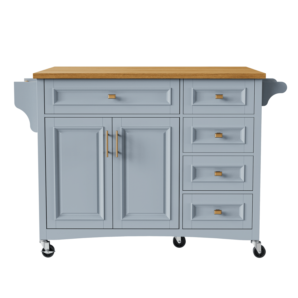 Retro Kitchen Island with Drop Leaf and Spacious Storage