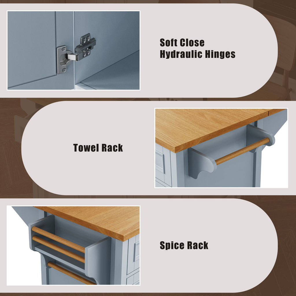 Retro Kitchen Island with Drop Leaf and Spacious Storage