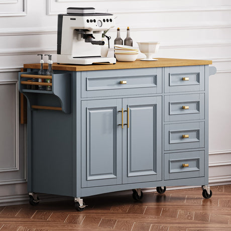 Retro Kitchen Island with Drop Leaf and Spacious Storage