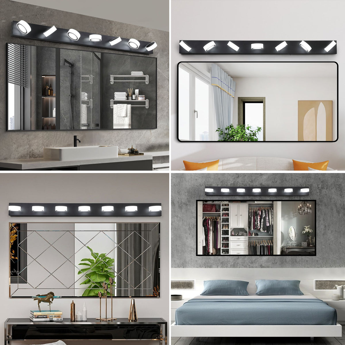 Modern Black 7-Light LED Vanity Fixture