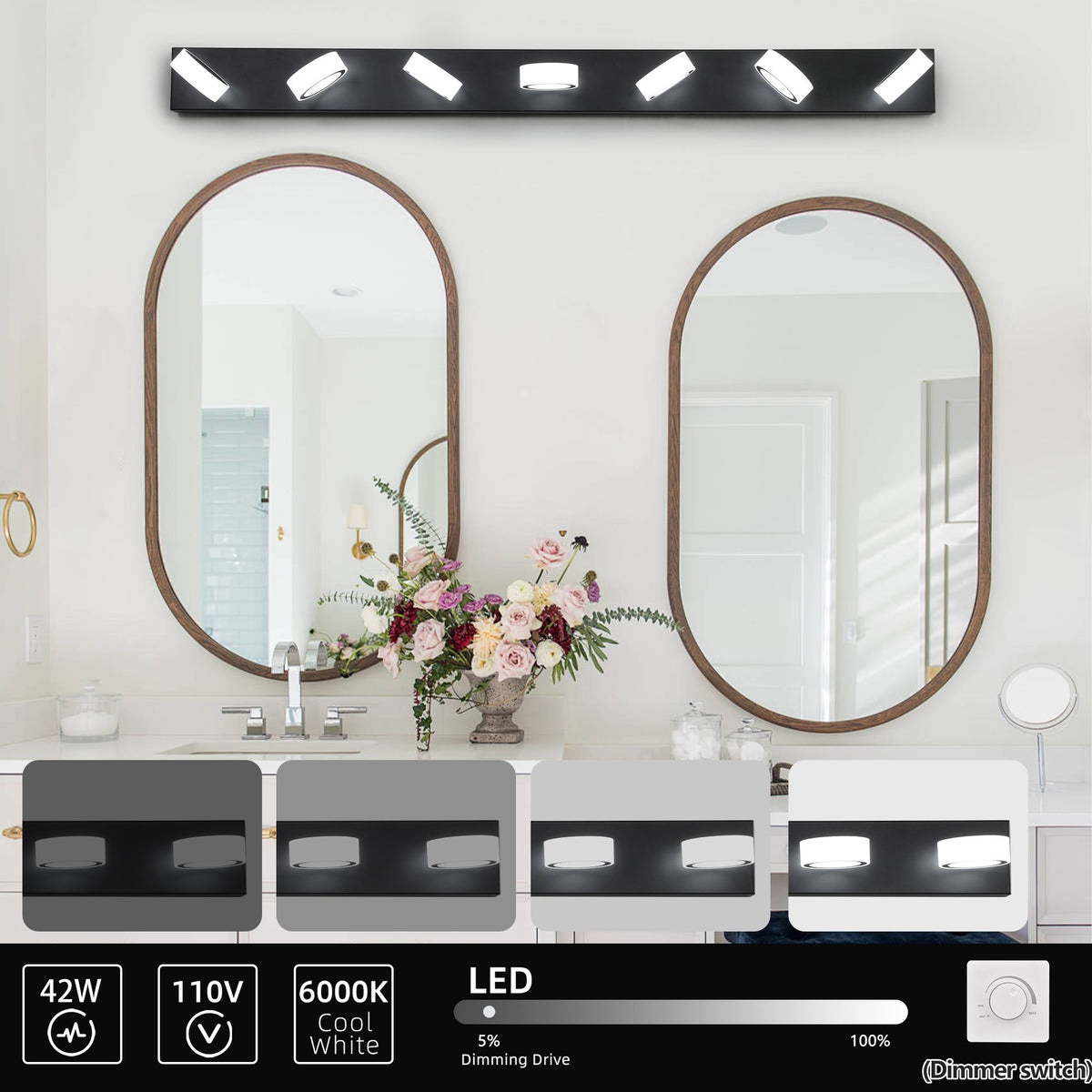 Modern Black 7-Light LED Vanity Fixture