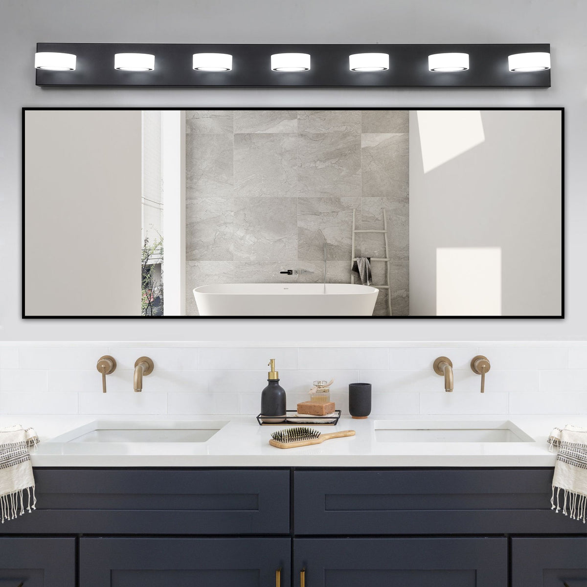 Modern Black 7-Light LED Vanity Fixture