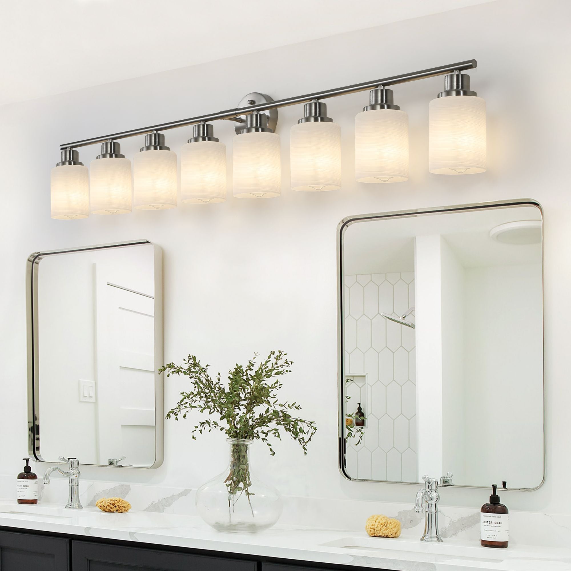 Modern 52- 8-Light Vanity Wall Sconce in Brushed Nickel