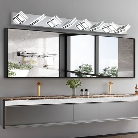 Modern Chrome Eight-Light Dimmable LED Vanity Fixture