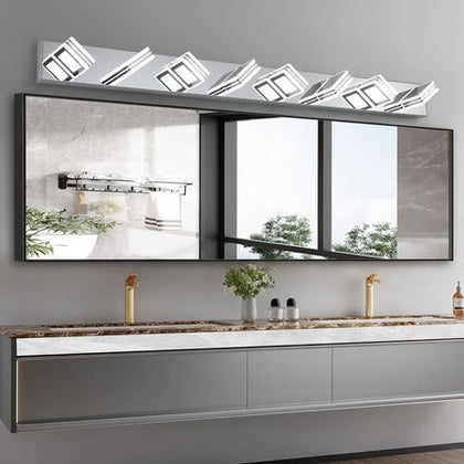 Modern Chrome Eight-Light Dimmable LED Vanity Fixture