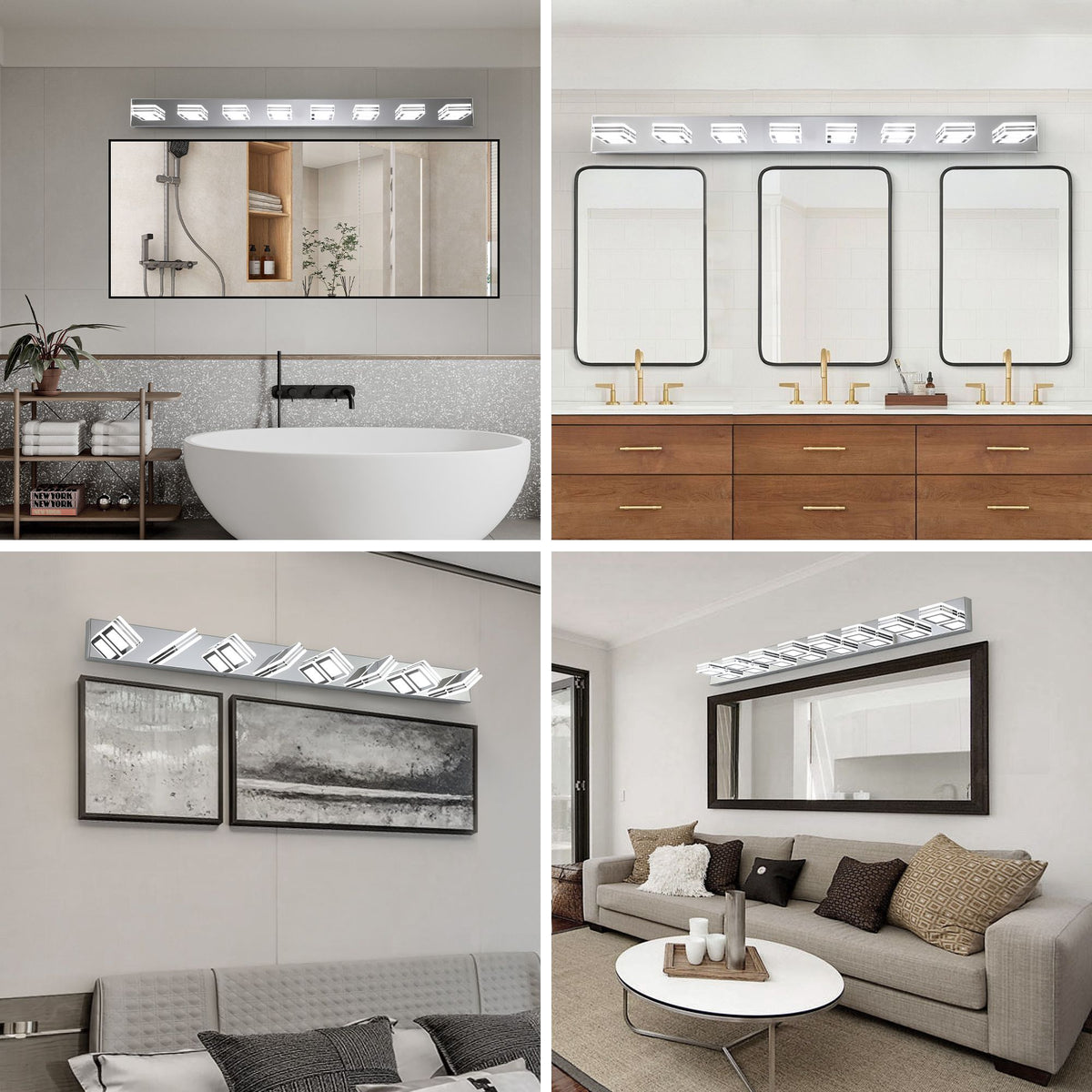 Modern Chrome Eight-Light Dimmable LED Vanity Fixture
