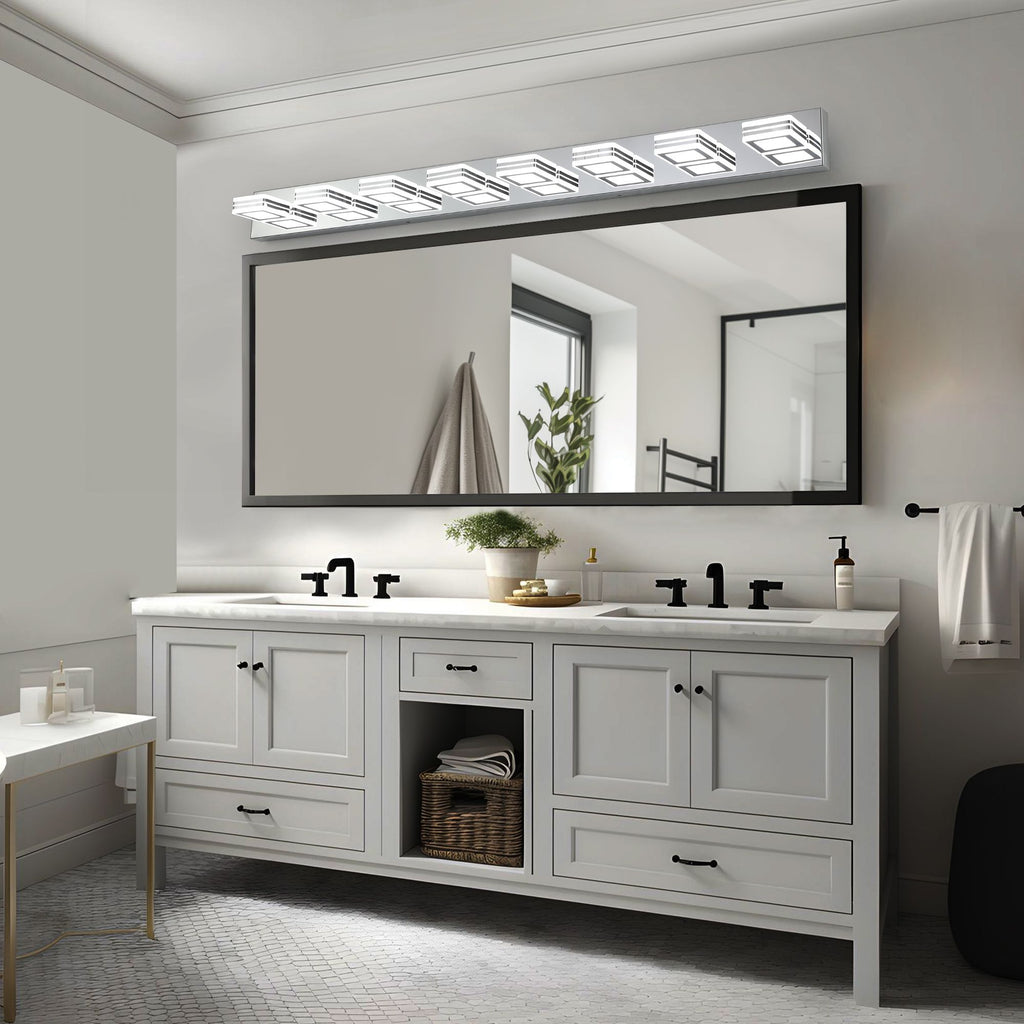 Modern Chrome Eight-Light Dimmable LED Vanity Fixture
