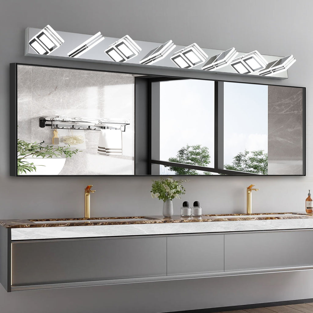 Modern Chrome Eight-Light Dimmable LED Vanity Fixture
