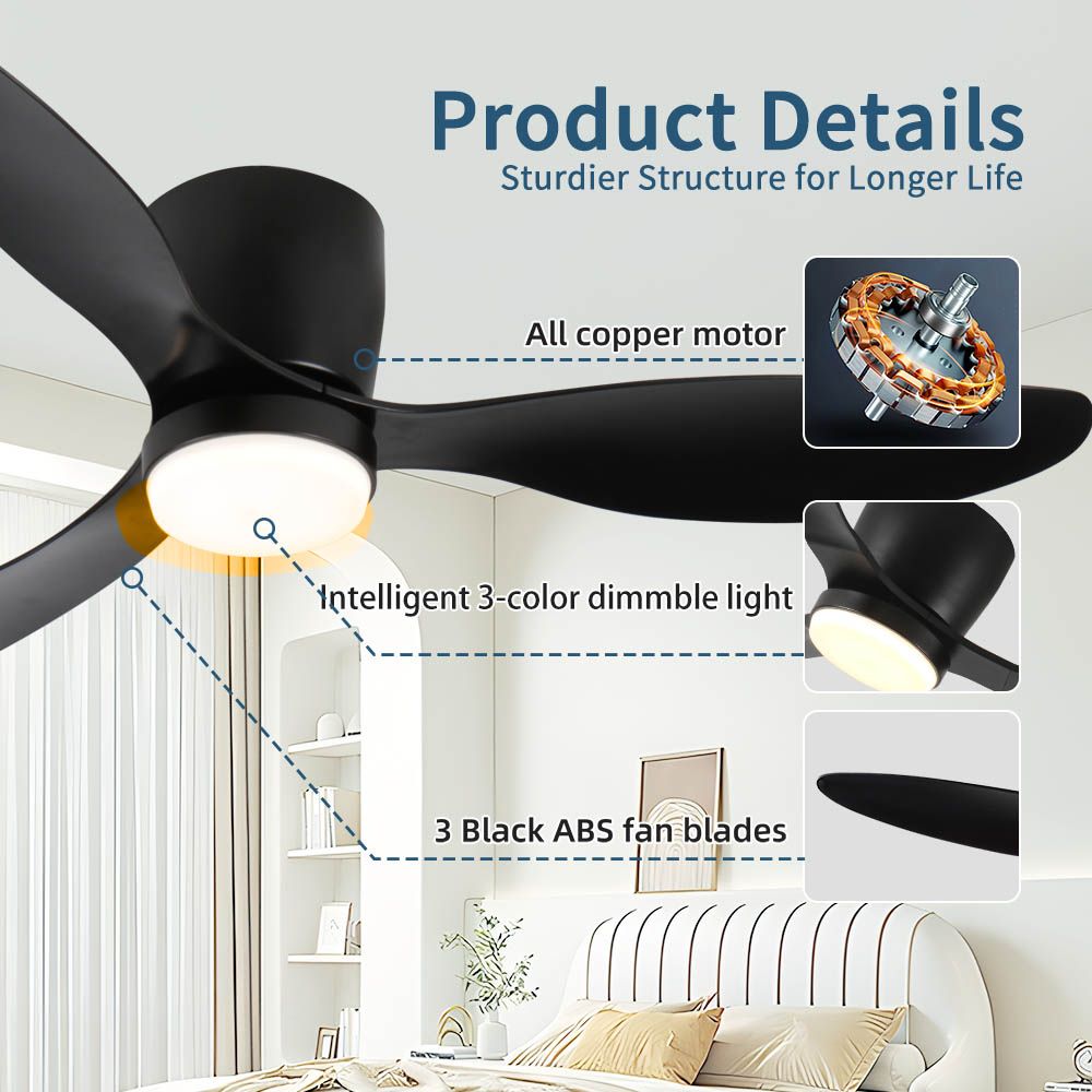 Smart Low-Profile Ceiling Fan with Color-Changing Light