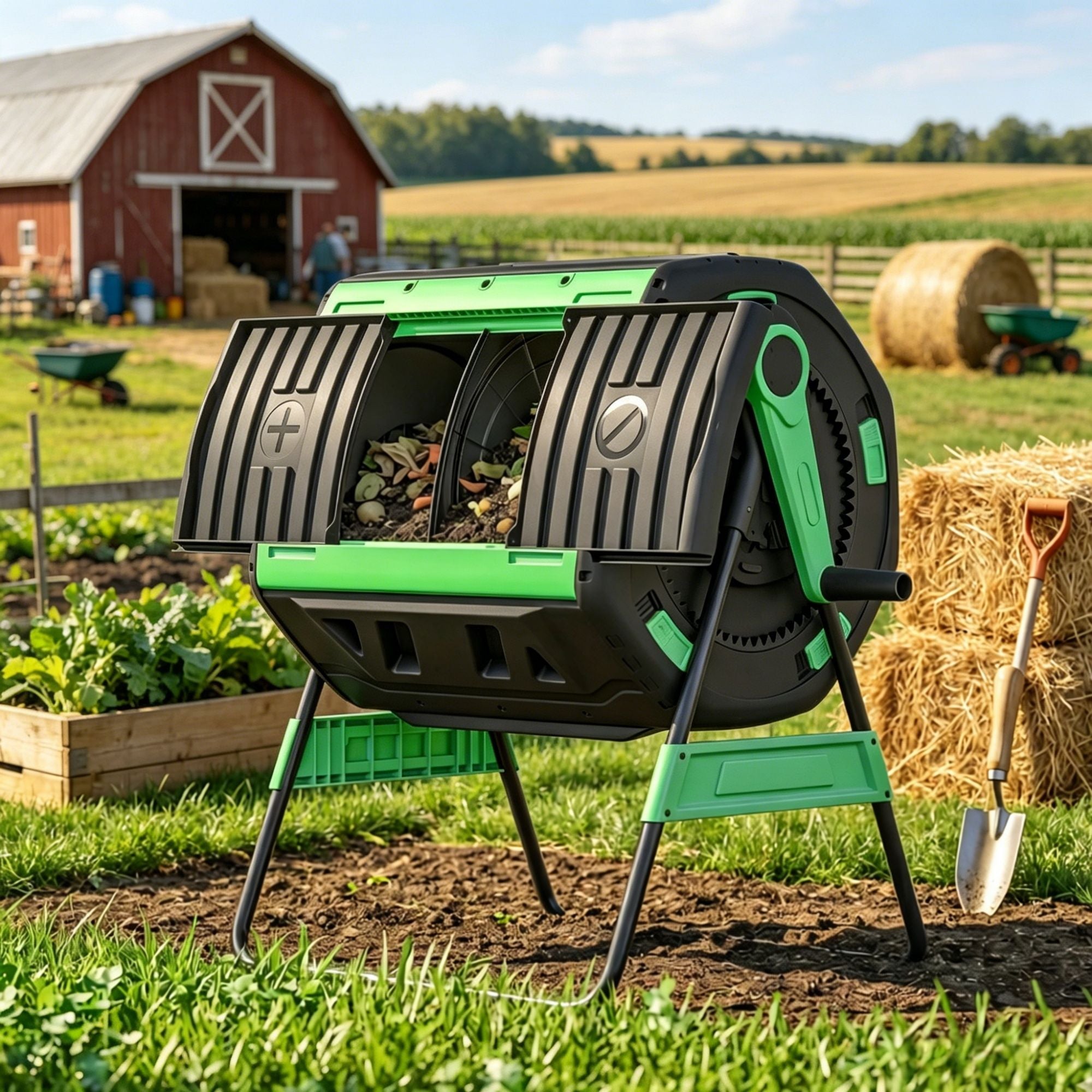 Dual-Chamber Rotating Outdoor Compost Tumbler