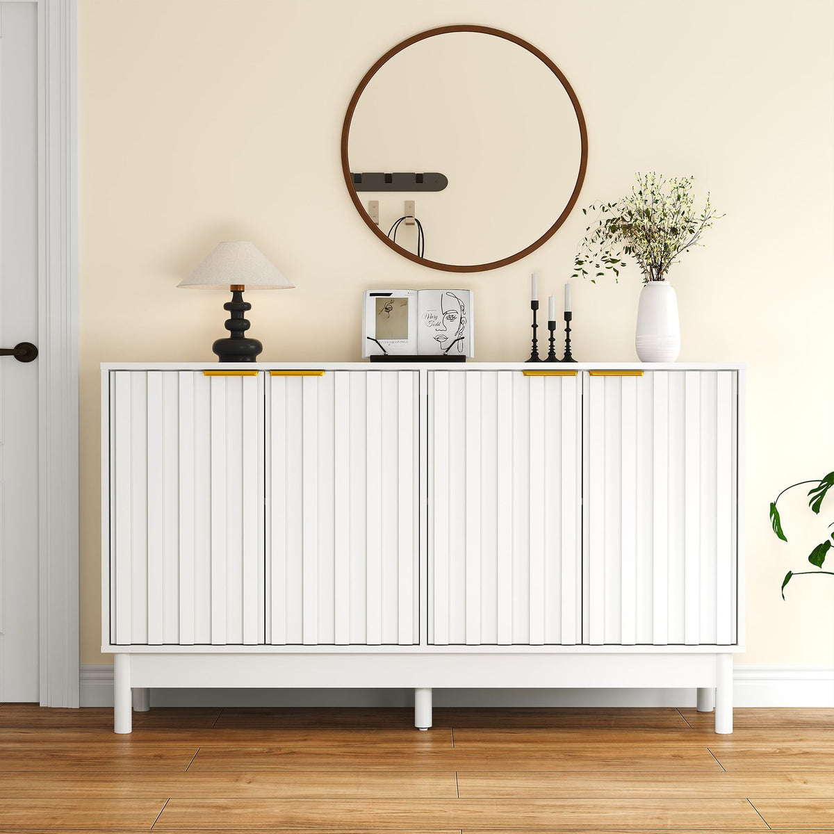 White Fluted Sideboard with Adjustable Storage