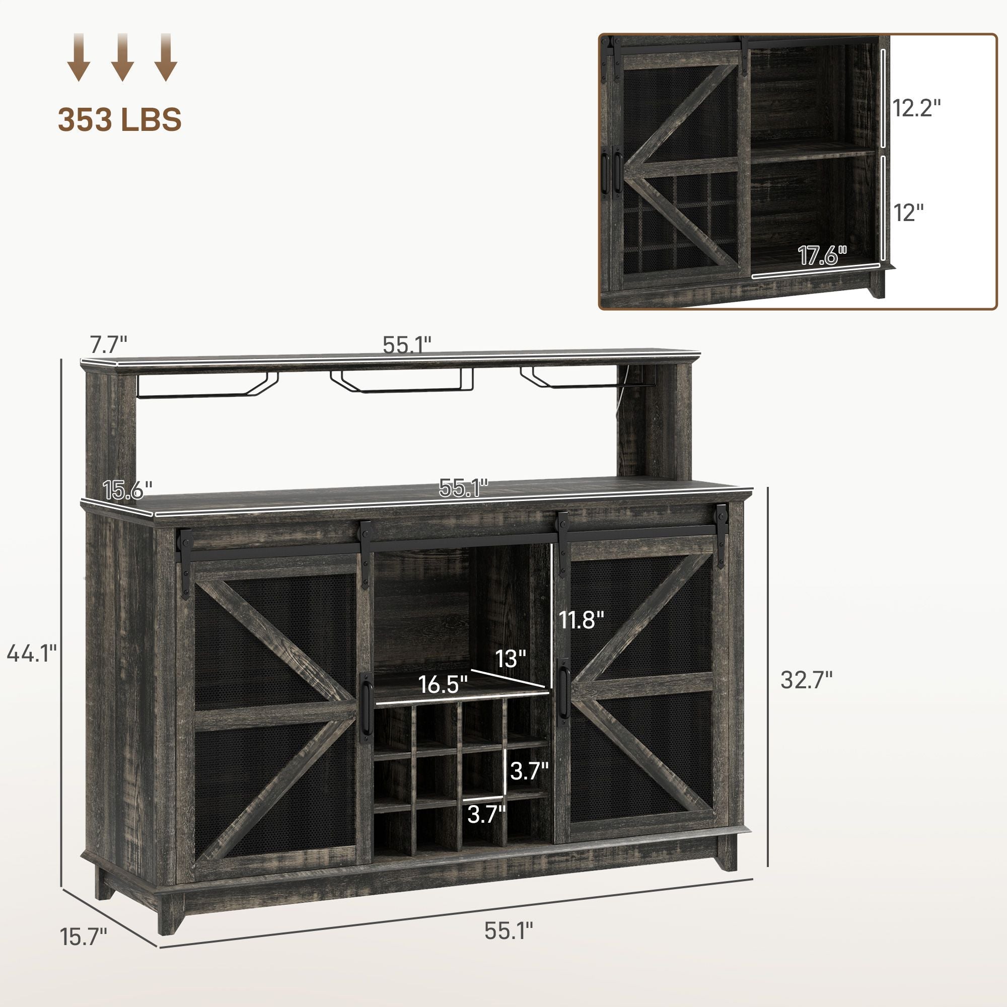 Farmhouse Coffee and Wine Bar Cabinet with App-Controlled Lights