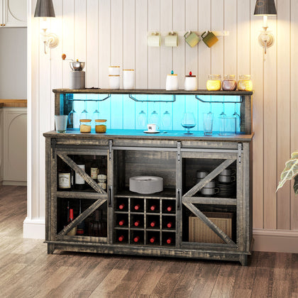 Farmhouse Coffee and Wine Bar Cabinet with App-Controlled Lights