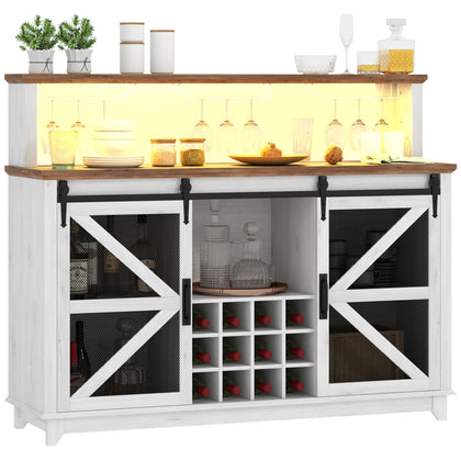 55" LED Farmhouse Wine Bar Cabinet with App-Controlled Lights and Barn Doors