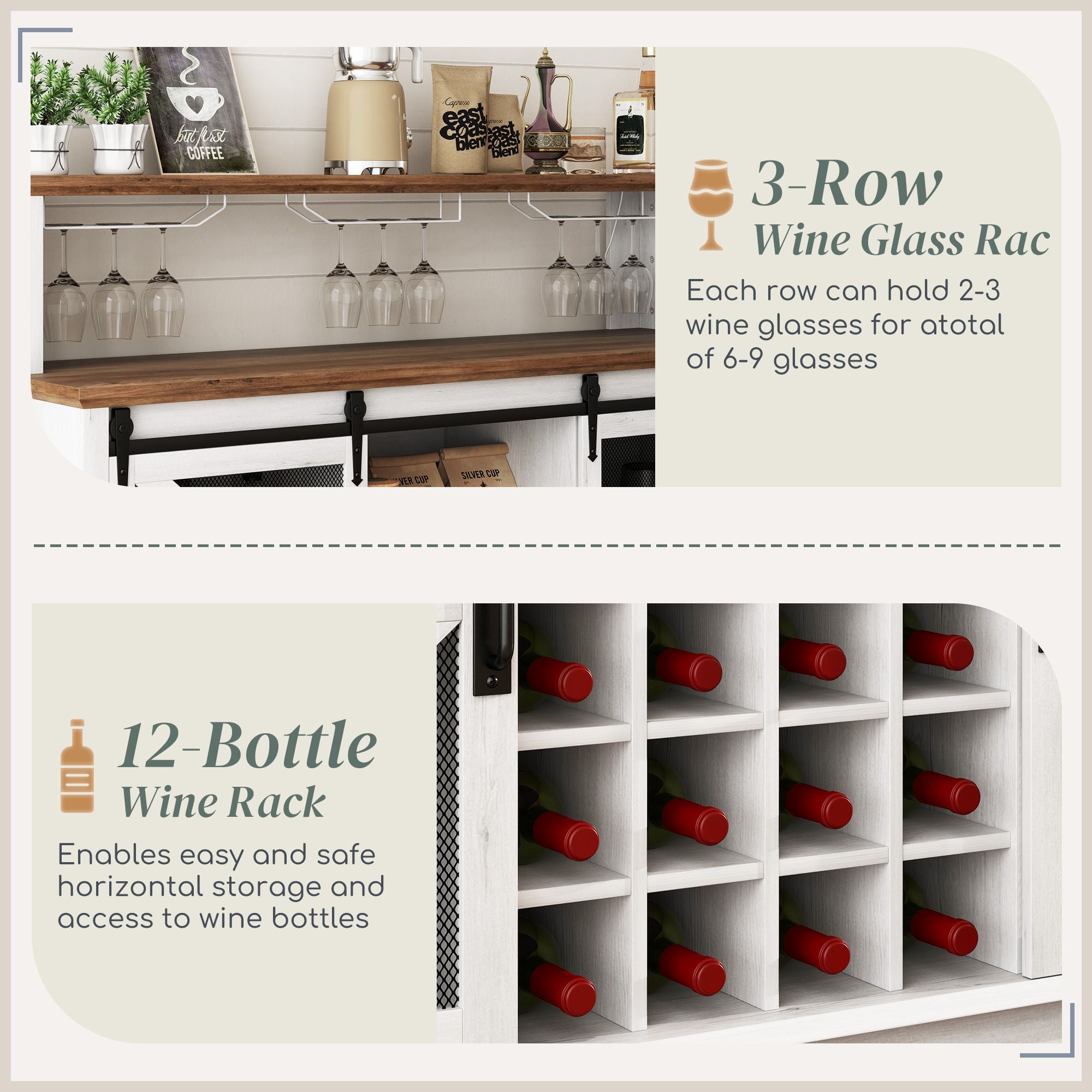 55" LED Farmhouse Wine Bar Cabinet with App-Controlled Lights and Barn Doors